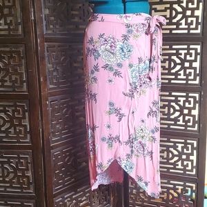 Pink floral wrap skirt